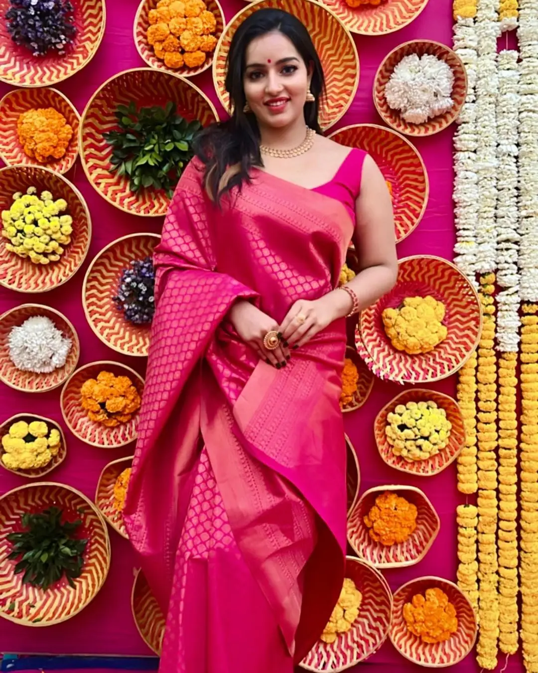 Malayalam Actress Malavika Menon In Red Saree Sleeveless Blouse